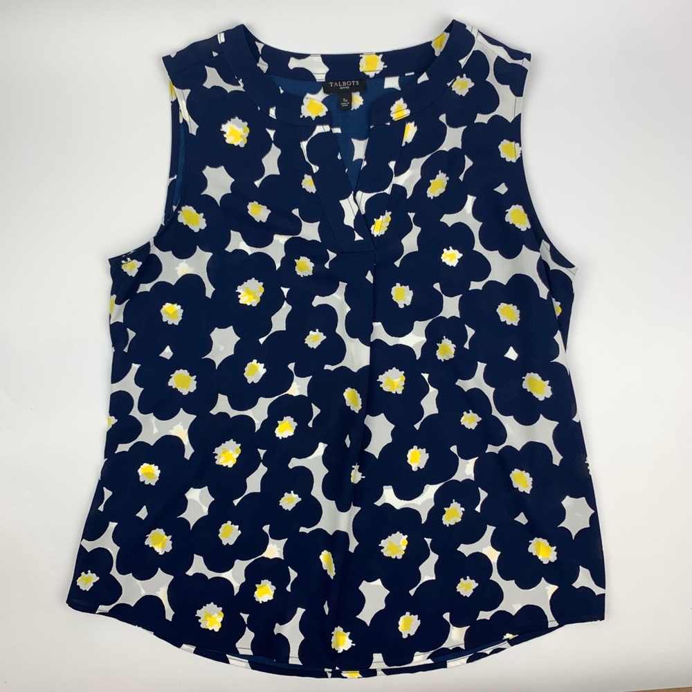 Talbots Petites Floral V-Neck‎ Sleeveless Blouse - Picture 6 of 8